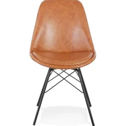 Chaise design 'BRAVO' en matière synthétique brune et pieds en métal noir