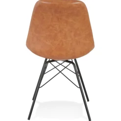 Chaise design 'BRAVO' en matière synthétique brune et pieds en métal noir