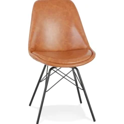 Chaise design 'BRAVO' en matière synthétique brune et pieds en métal noir