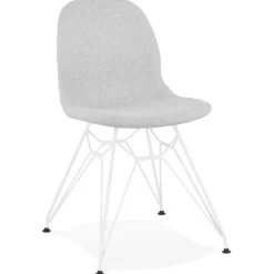 Chaise design 'DECLIK' grise claire avec pieds en métal blanc