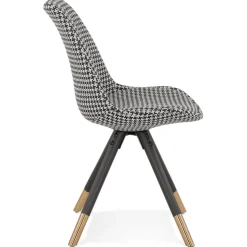 Chaise design 'HAMILTON' en tissu pied de poule et pieds en bois noir