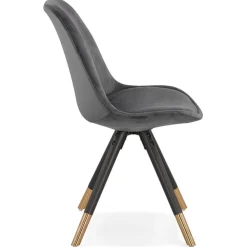 Chaise design 'HAMILTON' en velours gris et pieds en bois noir