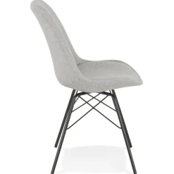 Chaise design 'INDIA' en tissu gris et pieds en métal noir