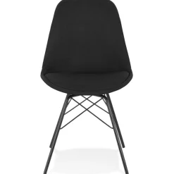 Chaise design 'INDIA' en tissu noir et pieds en métal noir