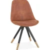 Chaise design 'MAGGY' en microfibre brune et pieds en bois noir