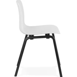 Chaise design 'PACIFIK' blanche avec pieds en bois noir