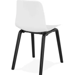 Chaise design 'PACIFIK' blanche avec pieds en bois noir