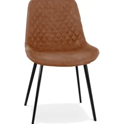 Chaise design 'TAICHI' en microfibre brune et pieds en métal noir