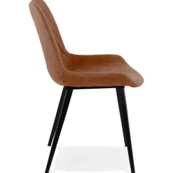 Chaise design 'TAICHI' en microfibre brune et pieds en métal noir