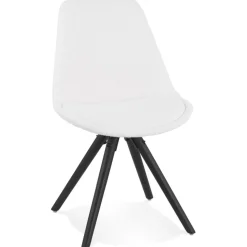 Chaise design 'VALENTINE' en tissu bouloché blanc et pieds en bois noir