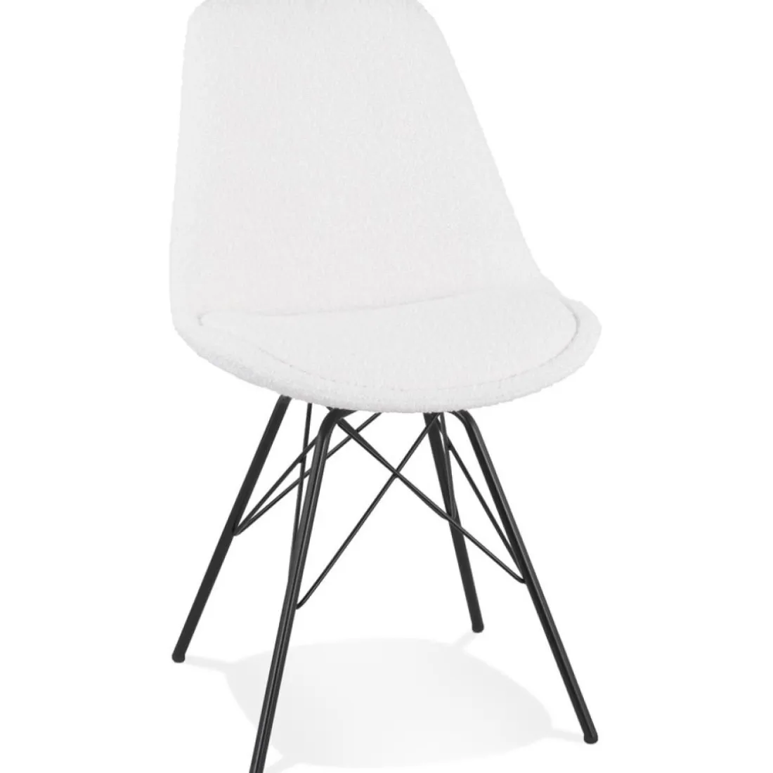 Chaise design 'VIOLETTE' en tissu bouloché blanc style industriel