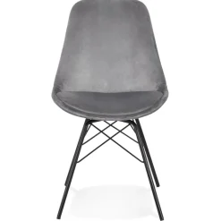 Chaise design 'ZAZY' en velours gris et pieds en métal noir