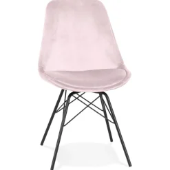 Chaise design 'ZAZY' en velours rose et pieds en métal noir