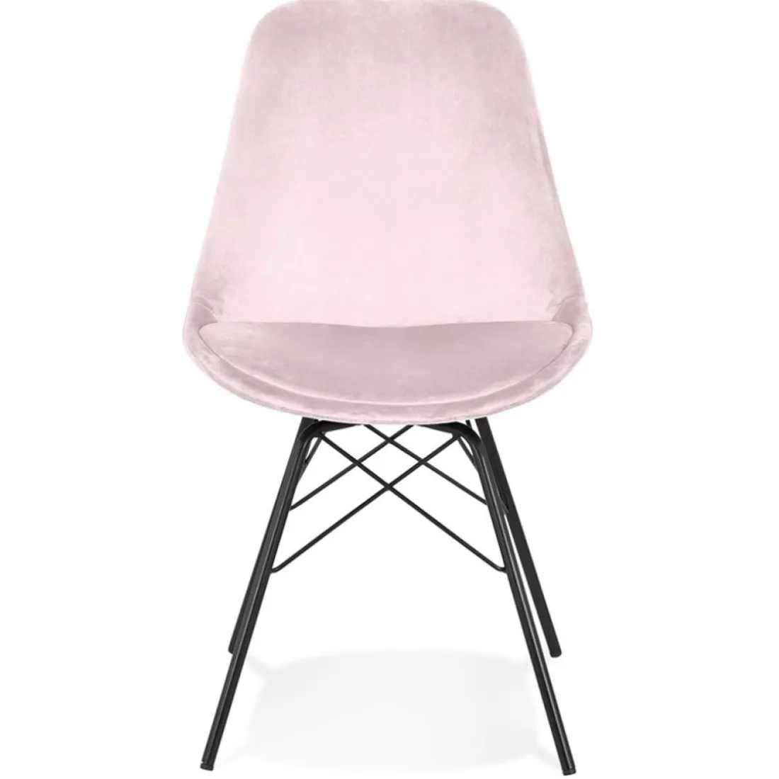 Chaise design 'ZAZY' en velours rose et pieds en métal noir