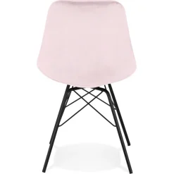 Chaise design 'ZAZY' en velours rose et pieds en métal noir