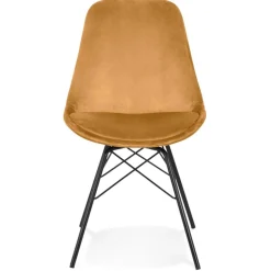 Chaise design 'ZAZY' en velours moutarde et pieds en métal noir