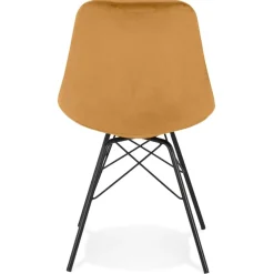 Chaise design 'ZAZY' en velours moutarde et pieds en métal noir