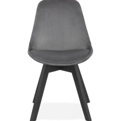 Chaise en velours gris 'JOE' avec structure en bois noir