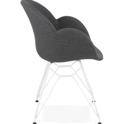 Chaise moderne 'ATOL' en tissu gris foncé avec pieds en métal blanc