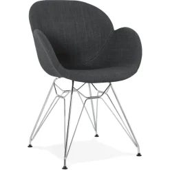 Chaise moderne 'ORIGAMI' en tissu gris foncé avec pieds en métal chromé
