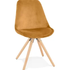 Chaise vintage en velours moutarde et pieds en bois noir 'RICKY'