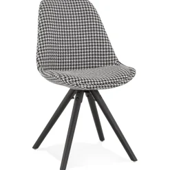 Chaise vintage 'RICKY' en tissu pied de poule et pieds en bois noir