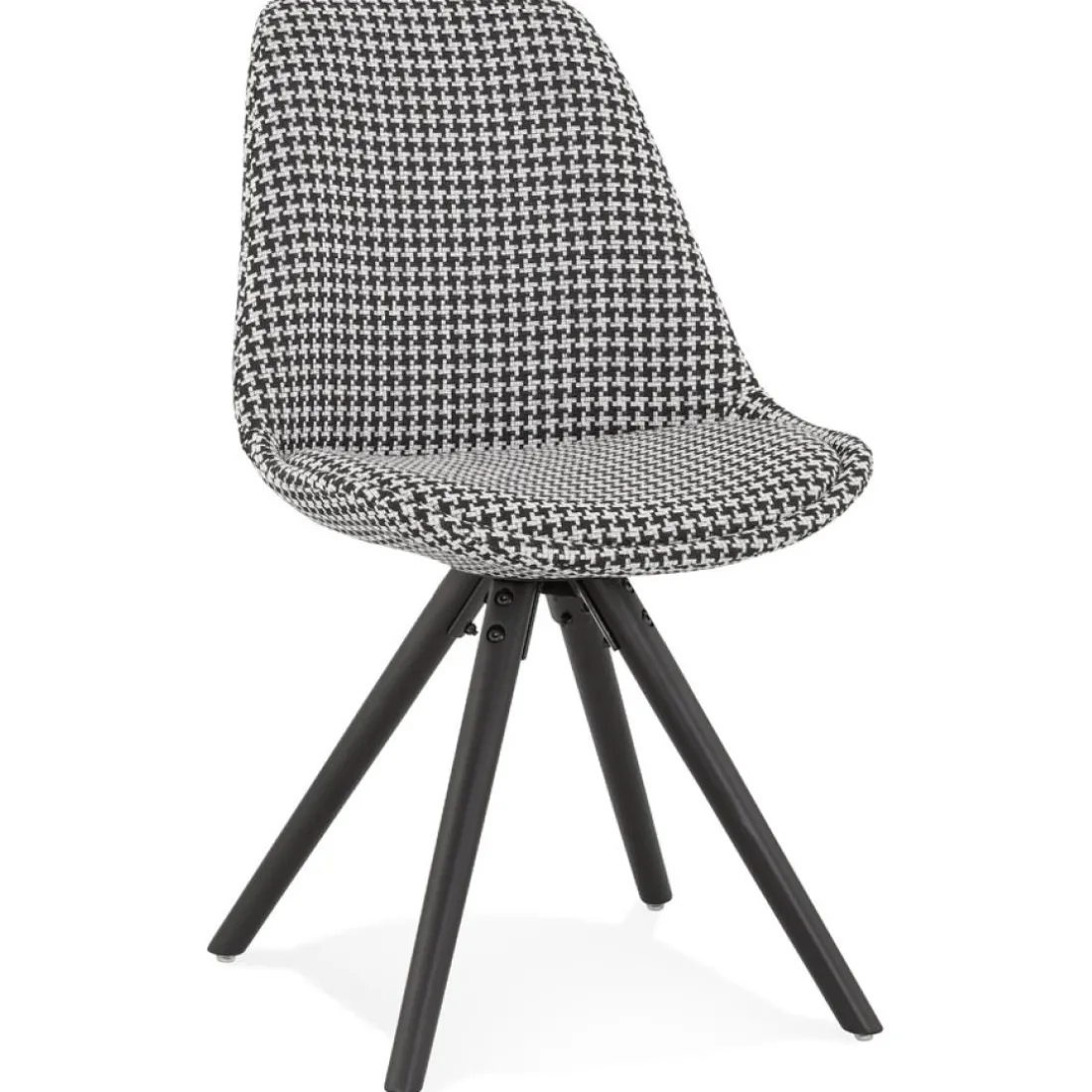 Chaise vintage 'RICKY' en tissu pied de poule et pieds en bois noir