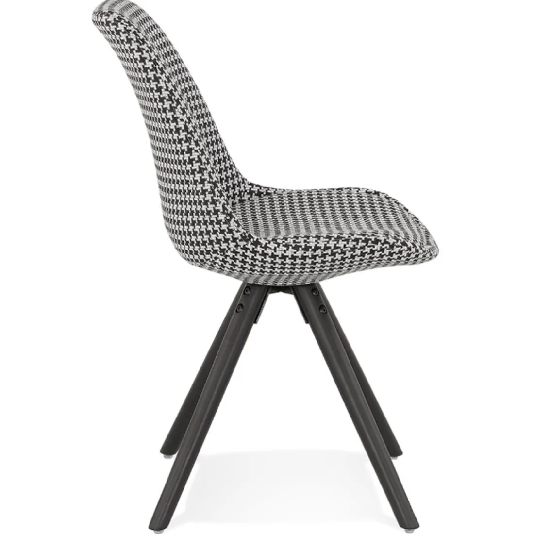 Chaise vintage 'RICKY' en tissu pied de poule et pieds en bois noir