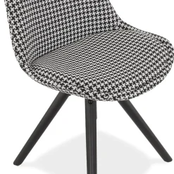 Chaise vintage 'RICKY' en tissu pied de poule et pieds en bois noir