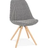 Chaise vintage 'RICKY' en tissu pied de poule et pieds en bois naturel
