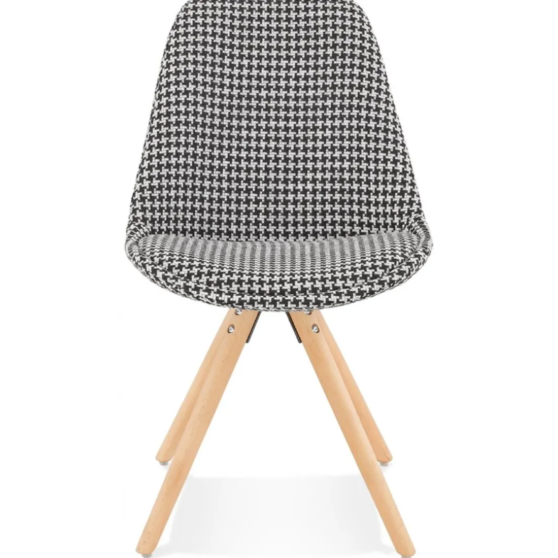 Chaise vintage 'RICKY' en tissu pied de poule et pieds en bois naturel