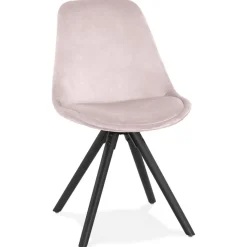 Chaise vintage 'RICKY' en velours rose et pieds en bois noir