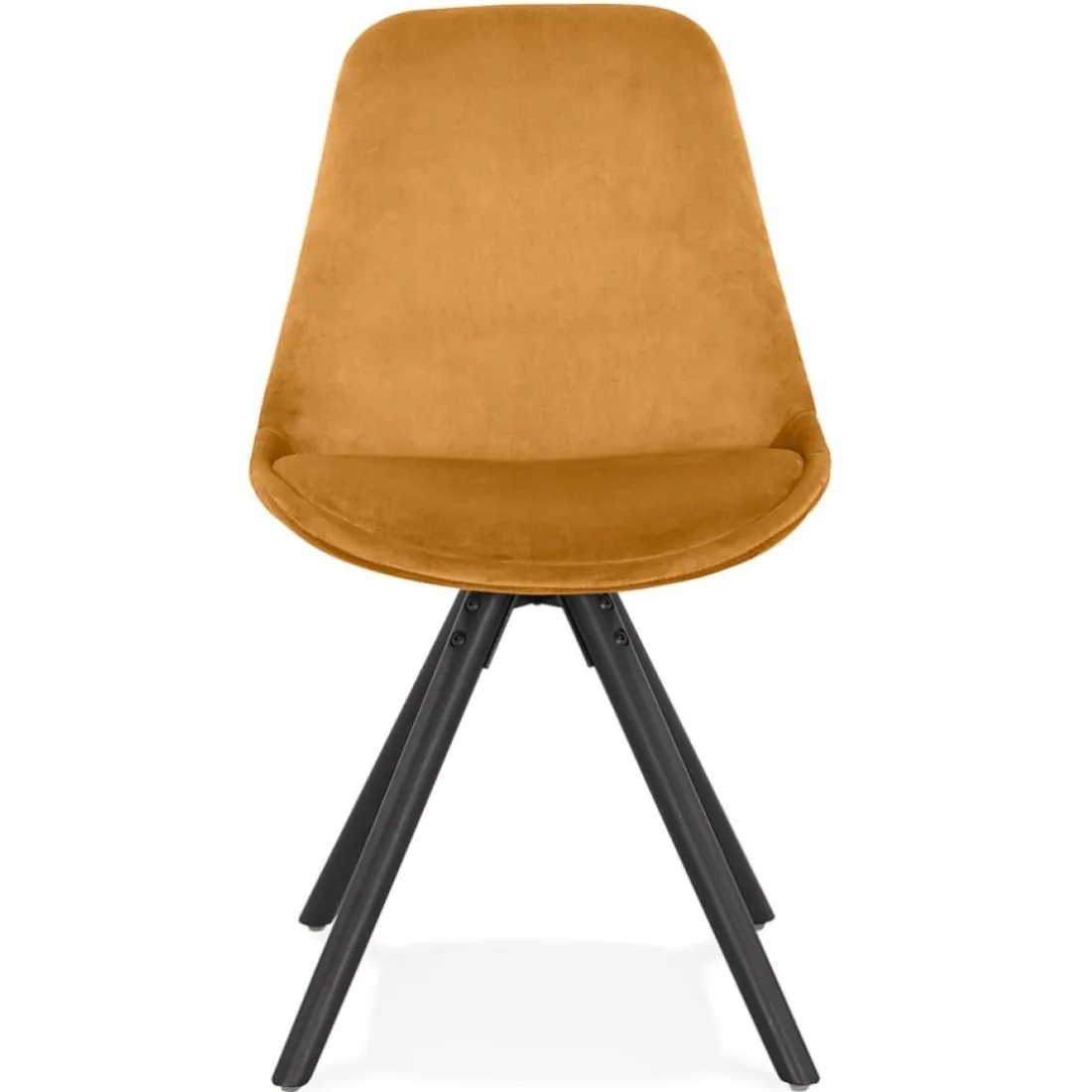 Chaise vintage 'RICKY' en velours moutarde et pieds en bois noir