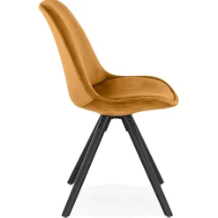 Chaise vintage 'RICKY' en velours moutarde et pieds en bois noir