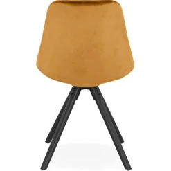 Chaise vintage 'RICKY' en velours moutarde et pieds en bois noir