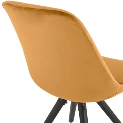 Chaise vintage 'RICKY' en velours moutarde et pieds en bois noir