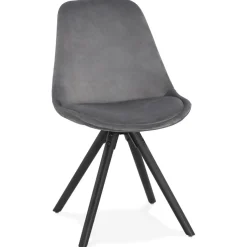 Chaise vintage 'RICKY' en velours gris et pieds en bois noir