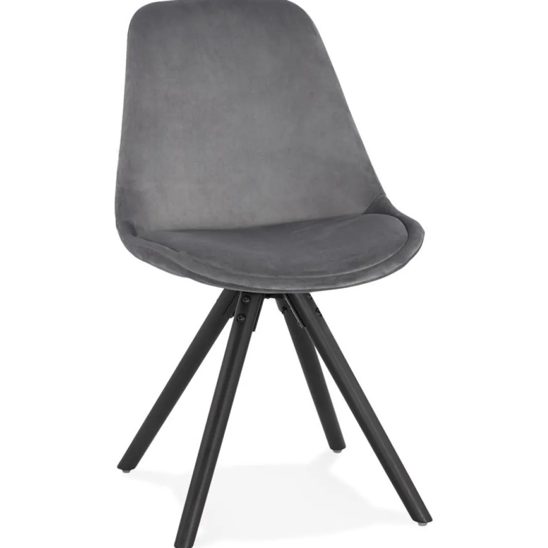 Chaise vintage 'RICKY' en velours gris et pieds en bois noir
