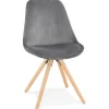 Chaise vintage 'RICKY' en velours gris et pieds en bois naturel