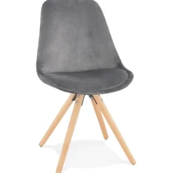 Chaise vintage 'RICKY' en velours gris et pieds en bois naturel