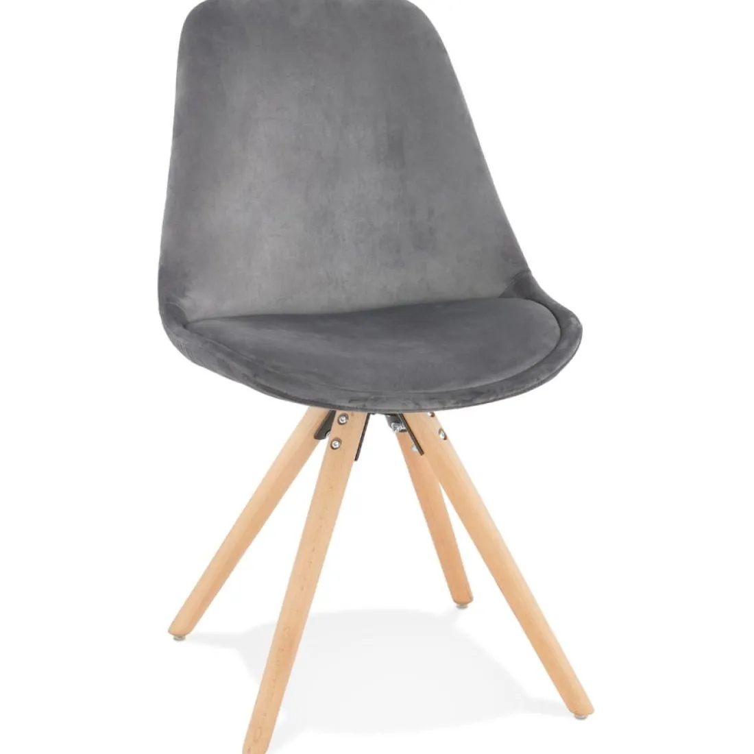 Chaise vintage 'RICKY' en velours gris et pieds en bois naturel
