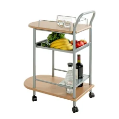 Chariot de cuisine double plateau couleur hètre