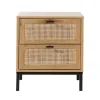 Chevet 2 Tiroirs avec Cannage Rotin en bois Beige