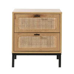 Chevet 2 Tiroirs avec Cannage Rotin en bois Beige