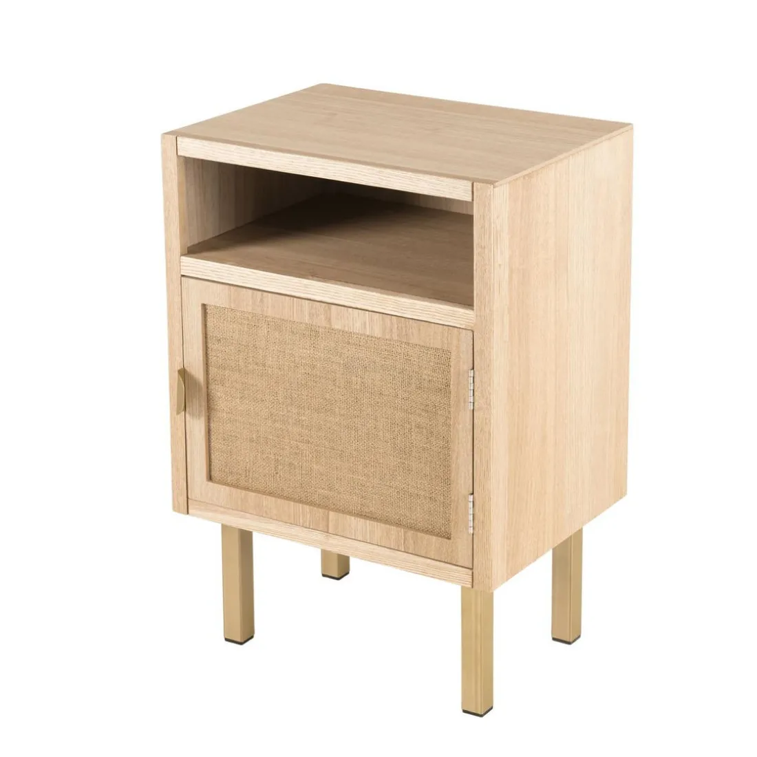 Chevet ALINE 1 Niche 1 Porte Toile De Jute Pieds Métal Doré