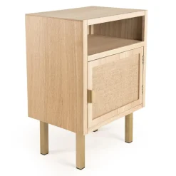 Chevet ALINE 1 Niche 1 Porte Toile De Jute Pieds Métal Doré