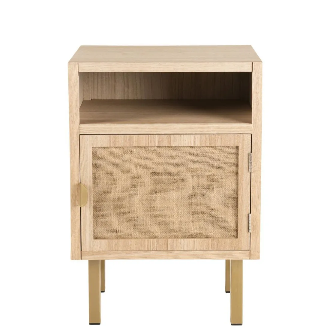Chevet ALINE 1 Niche 1 Porte Toile De Jute Pieds Métal Doré