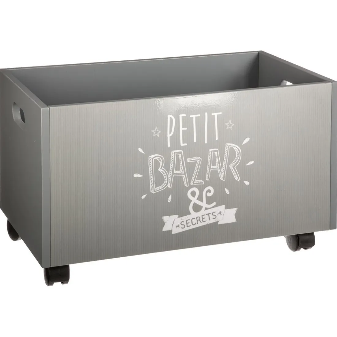 Coffre à jouets gris à roulettes