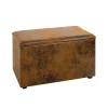 Coffre de rangement métal recouvert simili cuir marron