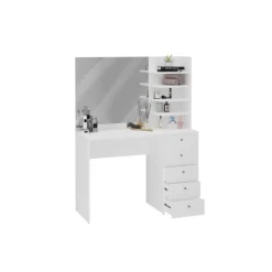 Coiffeuse avec miroir et 5 tiroirs MARL 1 blanc